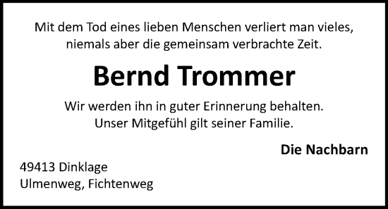 Anzeige von Bernd Trommer von OM-Medien