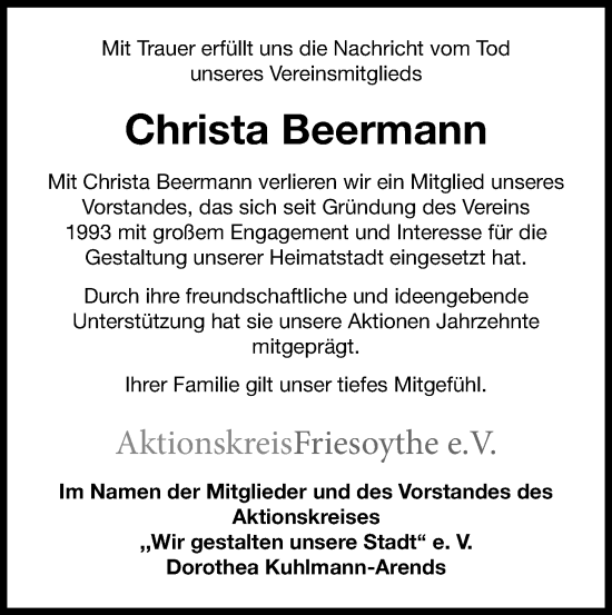 Anzeige von Christa Beermann von OM-Medien