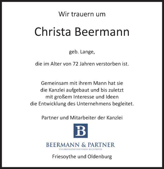 Anzeige von Christa Beermann von OM-Medien