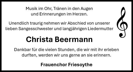 Anzeige von Christa Beermann von OM-Medien