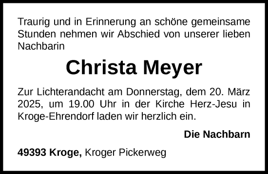 Anzeige von Christa Meyer von OM-Medien