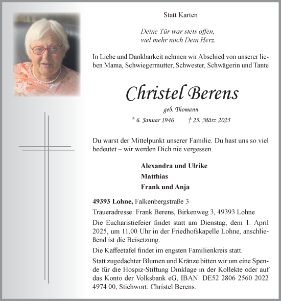 Anzeige von Christel Berens von OM-Medien