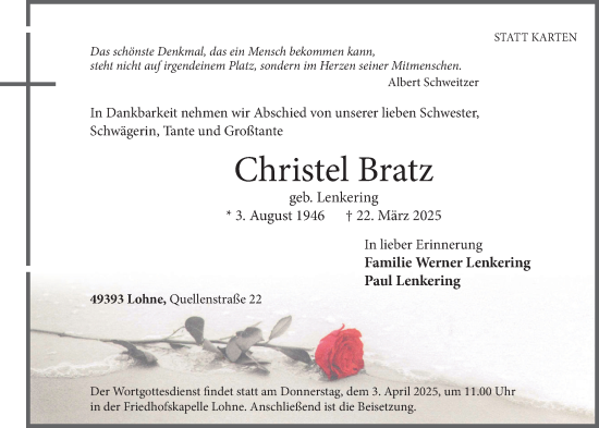 Anzeige von Christel Bratz von OM-Medien