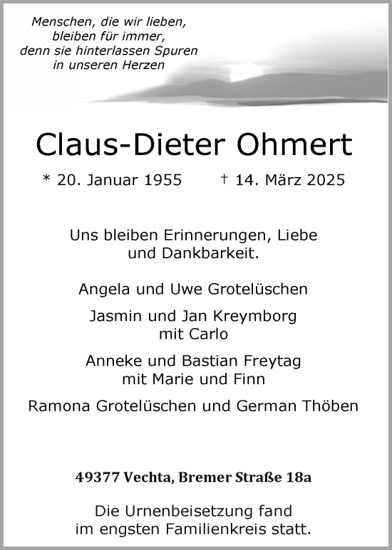 Anzeige von Claus-Dieter Ohmert von OM-Medien