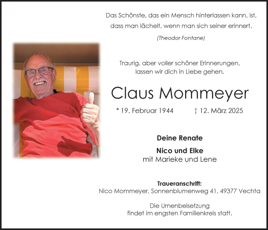 Anzeige von Claus Mommeyer von OM-Medien