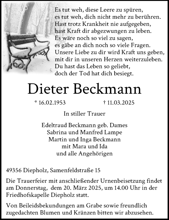 Anzeige von Dieter Beckmann von OM-Medien