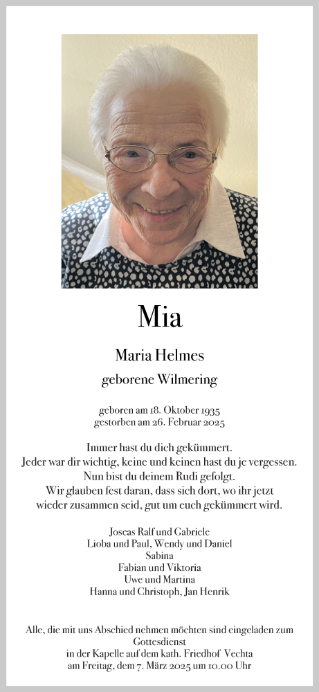Anzeige von Maria Helmes  von OM-Medien