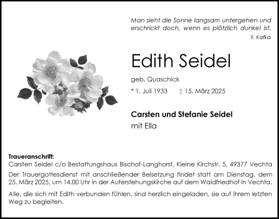 Anzeige von Edith Seidel von OM-Medien