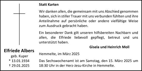 Anzeige von Elfriede Albers von OM-Medien