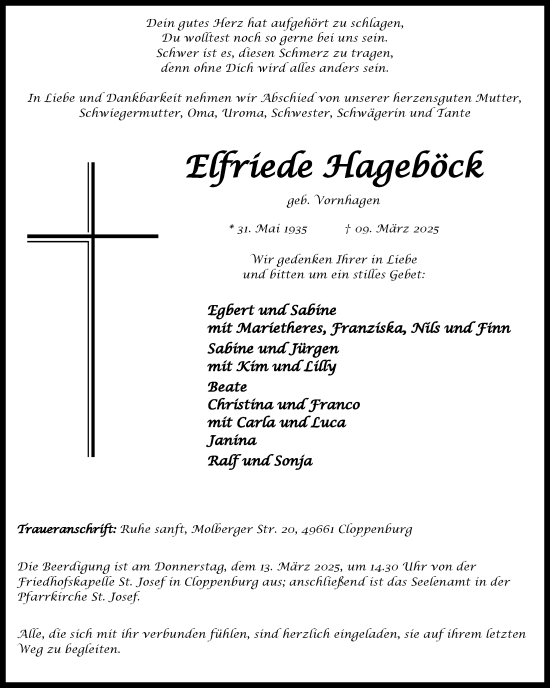 Anzeige von Elfriede Hageböck von OM-Medien