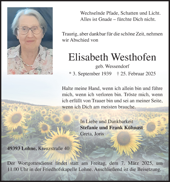 Anzeige von Elisabeth Westhofen von OM-Medien