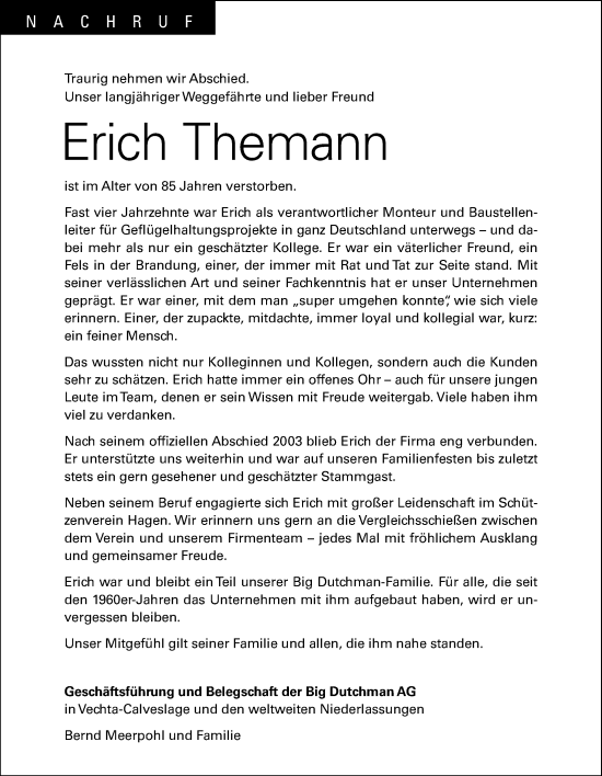 Anzeige von Erich Themann von OM-Medien