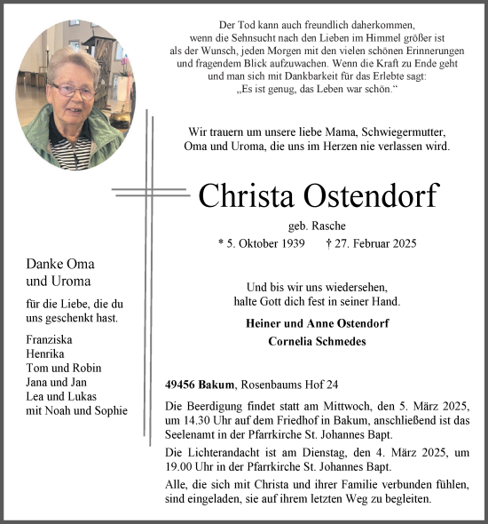 Anzeige von Christa Ostendorf  von OM-Medien