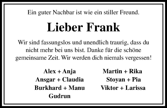 Anzeige von Frank Runnebaum von OM-Medien