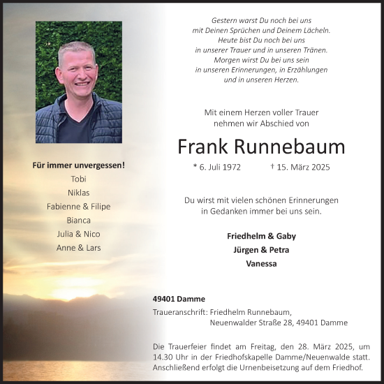 Anzeige von Frank Runnebaum von OM-Medien