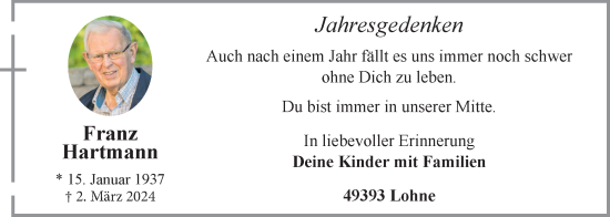 Anzeige von Franz Hartmann von OM-Medien