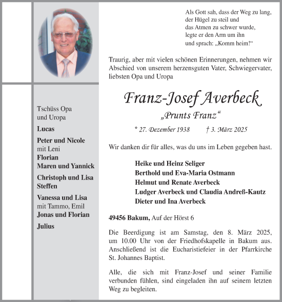 Anzeige von Franz-Josef Averbeck von OM-Medien