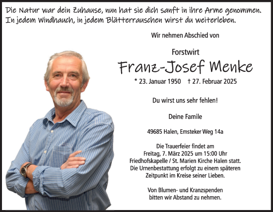 Anzeige von Franz-Josef Menke von OM-Medien