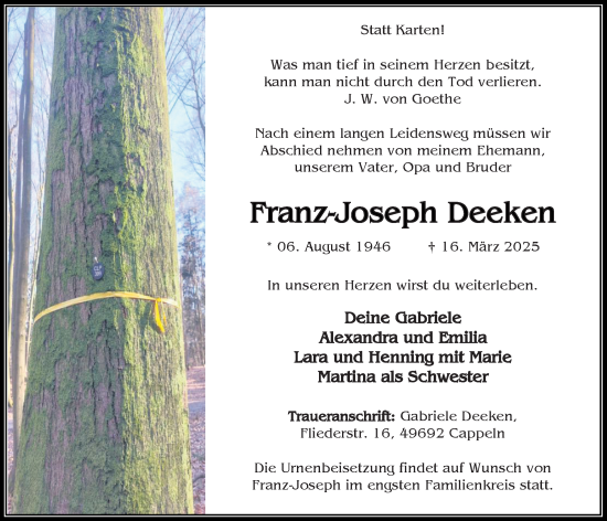 Anzeige von Franz-Joseph Deeken von OM-Medien