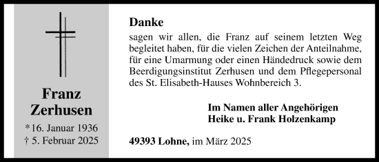 Anzeige von Franz Zerhusen von OM-Medien