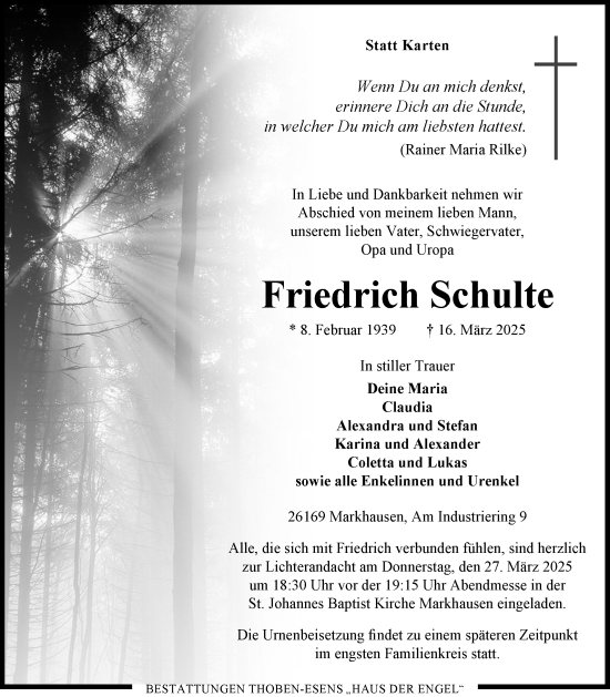 Anzeige von Friedrich Schulte von OM-Medien