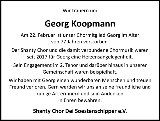 Anzeige von Georg Koopmann von OM-Medien