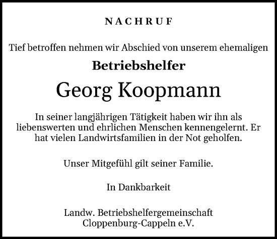 Anzeige von Georg Koopmann von OM-Medien