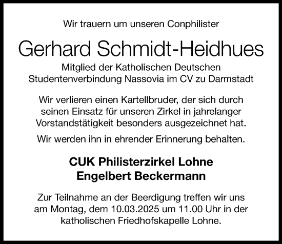 Anzeige von Gerhard Schmidt-Heidhues von OM-Medien