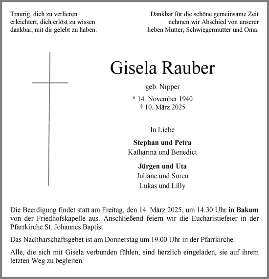 Anzeige von Gisela Rauber von OM-Medien