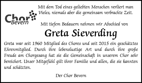 Anzeige von Greta Sieverding von OM-Medien