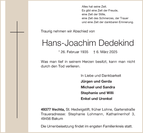 Anzeige von Hans-Joachim Dedekind von OM-Medien