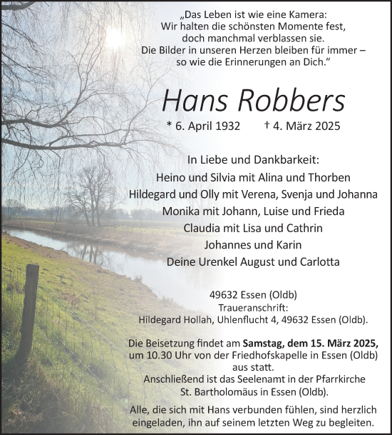 Anzeige von Hans Robbers von OM-Medien