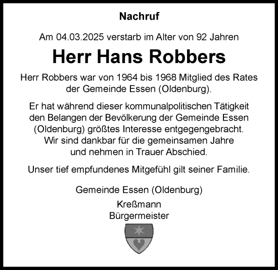 Anzeige von Hans Robbers von OM-Medien