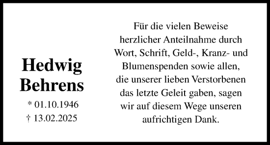 Anzeige von Hedwig Behrens von OM-Medien