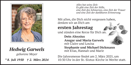 Anzeige von Hedwig Garwels von OM-Medien