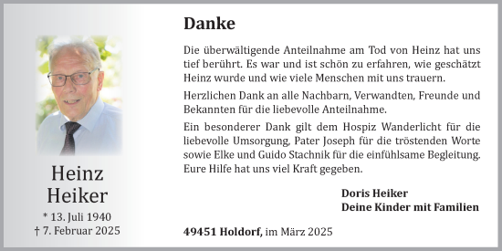 Anzeige von Heinz Heiker von OM-Medien