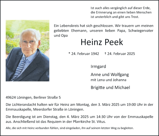 Anzeige von Heinz Peek von OM-Medien