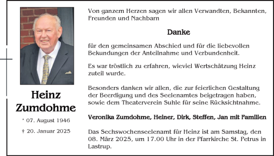Anzeige von Heinz Zumdohme von OM-Medien