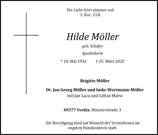 Anzeige von Hilde Möller von OM-Medien