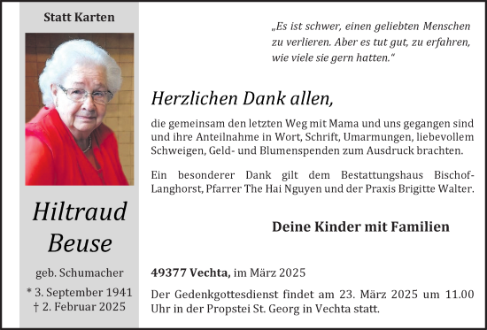 Anzeige von Hiltraud Beuse von OM-Medien