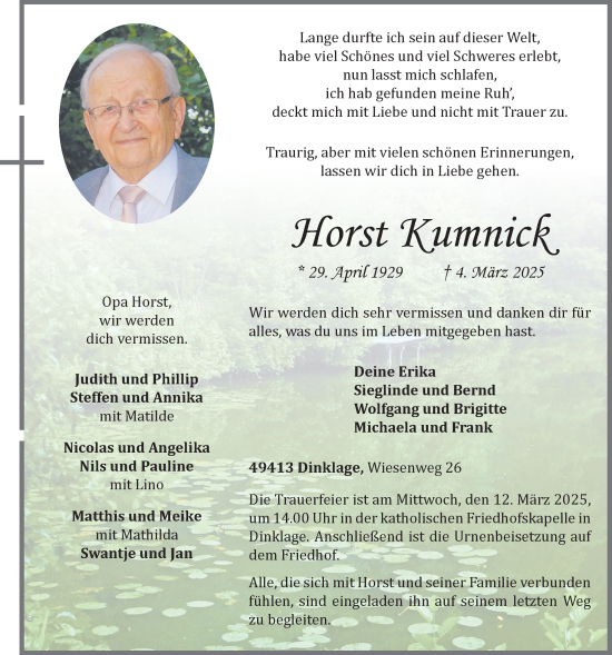 Anzeige von Horst Kumnick von OM-Medien