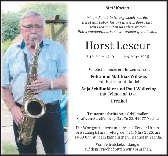 Anzeige von Horst Leseur von OM-Medien