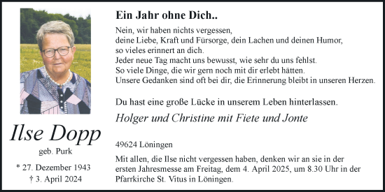Anzeige von Ilse Dopp von OM-Medien