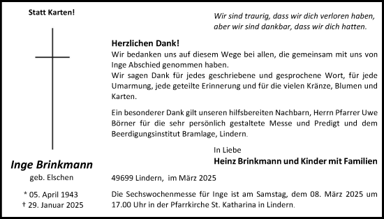 Anzeige von Inge Brinkmann von OM-Medien