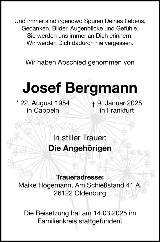 Anzeige von Josef Bergmann von OM-Medien