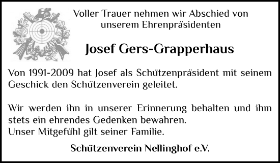Anzeige von Josef Gers-Grapperhaus von OM-Medien