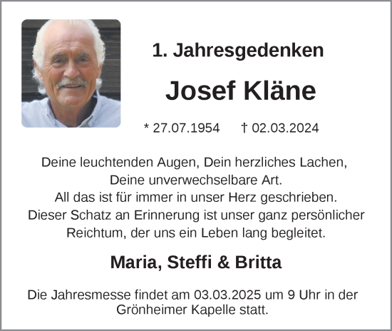 Anzeige von Josef Kläne von OM-Medien