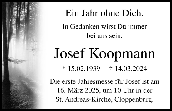 Anzeige von Josef Koopmann von OM-Medien