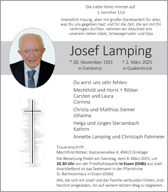 Anzeige von Josef Lamping von OM-Medien