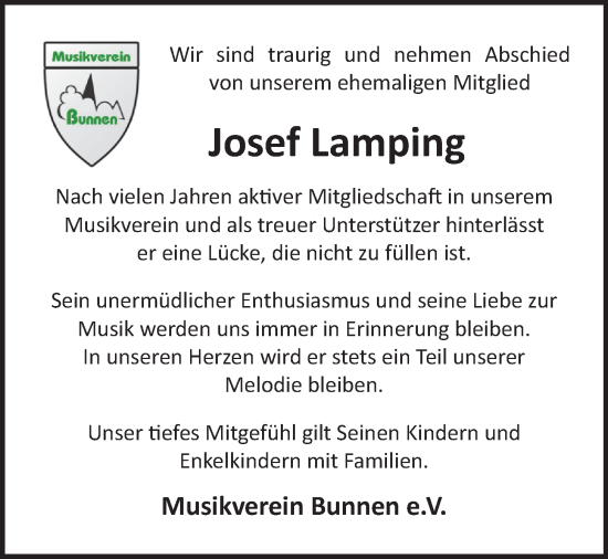 Anzeige von Josef Lamping von OM-Medien